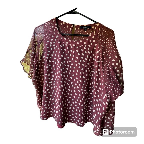 MADEWELL‎ Silk Prose Top in Paintbrush Dot Maroon White Short Sleeve Medium. - Picture 3 of 7